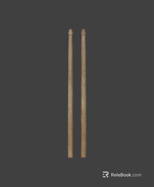 Two Long Natural Wooden Sticks Standing Vertically On Dark Background 3d model 