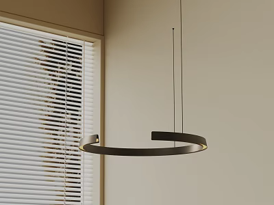 Modern Circular Metal Pendant Light In Room With White Window Blinds 3d model