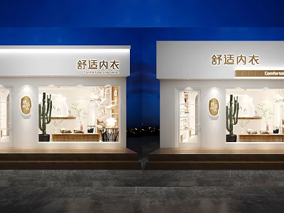Comfortable Underwear Store Front With Illuminated Window Display And Cactus Decor 3d model