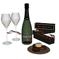 Elegant Wine Bottle and Glasses with Macaroons Chocolates and Dessert