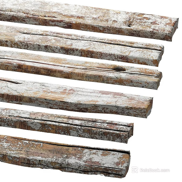 Vintage Decorative Ornament Set With Old Wooden Planks White Chipped Paint And Wood Grain 3d model 