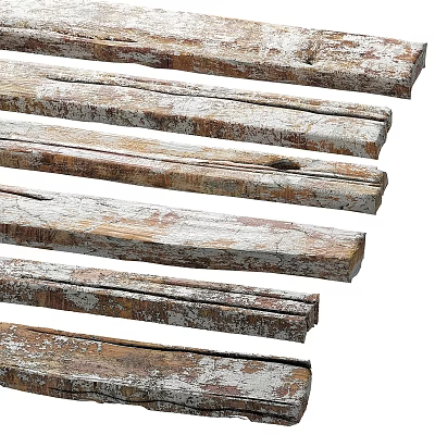 Vintage Decorative Ornament Set With Old Wooden Planks White Chipped Paint And Wood Grain 3d model