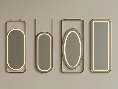 Modern Decorative Mirrors With Gold Frames In Various Shapes For Wall Decoration 3d model