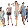 Stylish Women With Dresses Shorts Jeans And Various Fashion Outfits