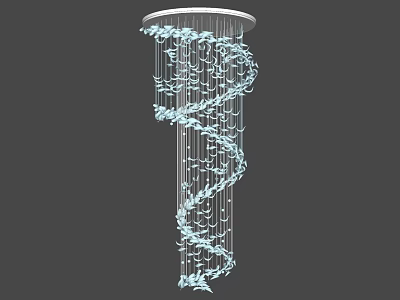 Modern Spiral Design Chandelier With Hanging Chains And Decorative Leaf Patterns 3d model