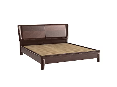 Modern Double Bed With Solid Wooden Frame And Patterned Headboard Slatted Base 3d model