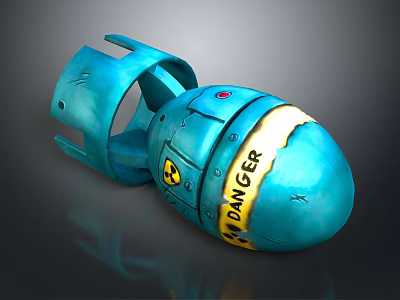 Blue Weapon Bomb Design With Radioactive Symbol And Danger Label 3d model