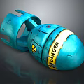 Blue Weapon Bomb Design With Radioactive Symbol And Danger Label
