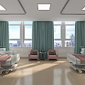 Modern Hospital Room With Medical Beds Green Door Large Screen TV And Plant Decor