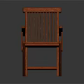 Orange Wooden Leisure Chair With Slat Back Design And Sturdy Structure For Outdoor Relaxation
