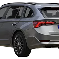 Silver Skoda Station Wagon Car With Stylish Headlights And Wheels