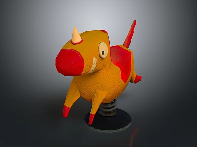 Yellow And Red Children's Rocking Horse Play Equipment With Spring Base 3d model