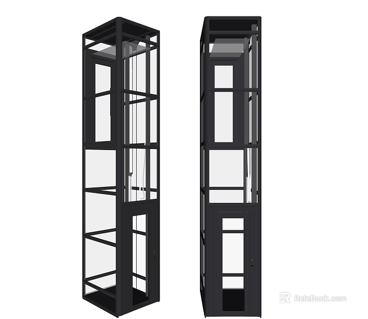 Modern Glass Elevator With Metal Frame And Transparent Design For Building Interior 3d model 