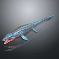Vibrant Blue Striped Marine Creature Model With Open Mouth And Shiny Surface