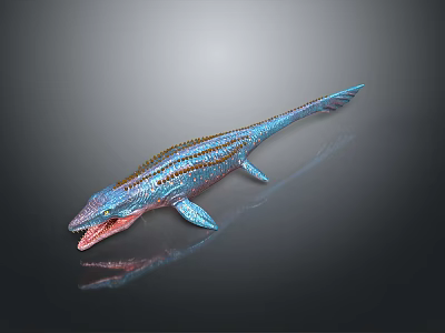 Vibrant Blue Striped Marine Creature Model With Open Mouth And Shiny Surface 3d model