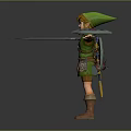 Adventurous Green Outfit Hero Character Holding Sword Shield Open Arms 3d model