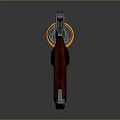 Orange Silver Revolver With Wooden Grip V Shaped Pattern And Metallic Body