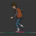 Boy In Brown Jacket Riding Green Creature Skateboard With Blue Jeans