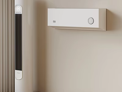 MI Wall Mounted Air Conditioner And Portable Tower Fan In Sleek Modern Home Interior 3d model