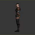3D Sci Fi Combat Character With Red Mask And Orange Black Outfit