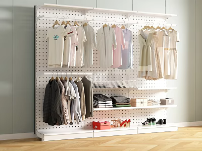 White Pegboard Clothing Rack For Hanging Clothes And Storing Shoes 3d model