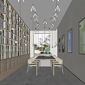 Library Reading Area Book Bar Bookstore Book Room Desk Combination 3d model