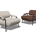Modern Light Gray And Brown Single Sofa With Black Metal Frame Design 3d model