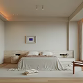Minimalist Bedroom Interior Design With Neutral Linen Bed Bedside Tables And Wooden Chair