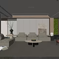 Modern Living Room Interior With Beige Sofa Coffee Table Area Rug And Green Wall Artwork