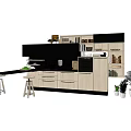 Modern Kitchen With Black And White Wooden Cabinets Island And Plants