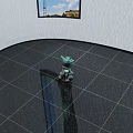 Cute Cartoon Baby In Light Green Horned Costume Sitting On White Spheres With Leaf Patterned Gray Wall