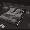 Contemporary Double Bed Bedroom Interior With Leather Headboard Plush Pillows And Wooden Floor