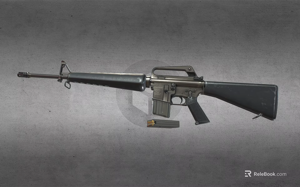 Detailed View of Classic Rifle With Metal Receiver Wooden Stock and Magazine 3d model 
