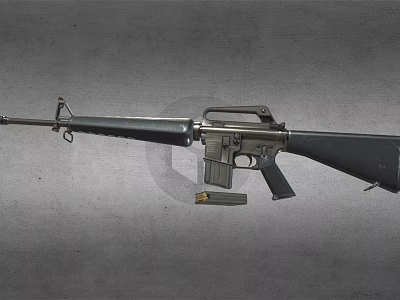 Detailed View of Classic Rifle With Metal Receiver Wooden Stock and Magazine 3d model