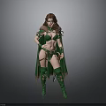 Woman In Elaborate Green Outfit With Long Hair Cloak Ornate Belt And Gloves