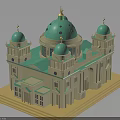 Classical Building Design Featuring Turquoise Main Dome and Twin Smaller Domes With Ornate Facade