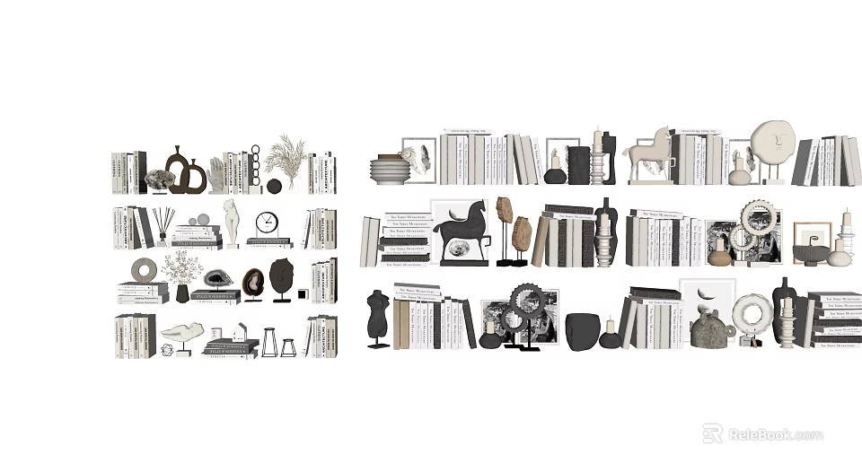Assorted Books And Magazines Collection With Various Sizes And Decorative Items 3d model 