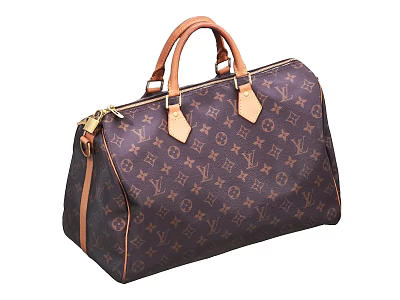 Classic Designer Travel Bag With Brown Leather Handles And Monogram Pattern 3d model