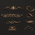 Decorative Golden Carved Patterns With Curved Designs On Black Background 3d model