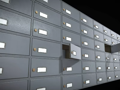 Gray Metal File Cabinets With Multiple Drawers Some Partially Open And Label Slots 3d model