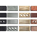 Different Colored Construction Bricks With Square Round And Grid Hole Patterns