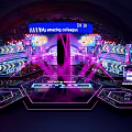 Dynamic Stage Design Featuring Purple Lighting LED Screens And Blue Amazing Collage Banner