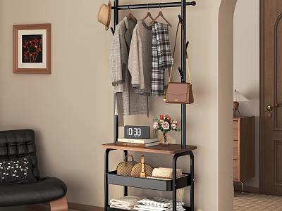 Modern Storage Rack with Hanging Coats Sweaters Hat and Shelves for Books Vase Storage Boxes 3d model
