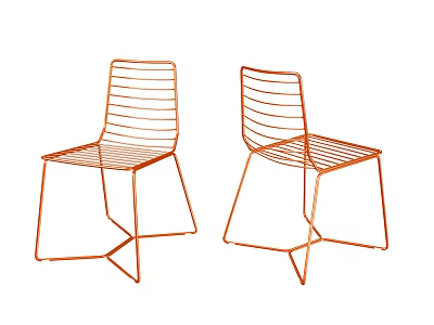 Two Orange Modern Metal Dining Chairs With Striped Backrest And Seat Design 3d model