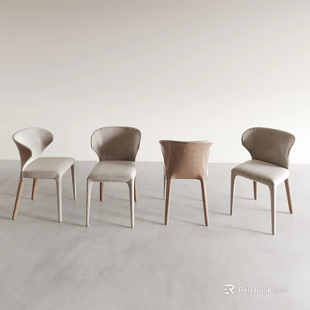 Four Modern Accent Chairs Different Colors Upholstered Seats With Wooden Legs Contemporary Style 3d model 