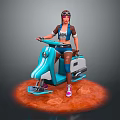 Game Movie Character Wearing Goggles Riding Blue Scooter On Orange Ground With Rocks
