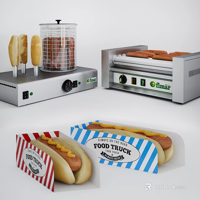 Grilled Hot Dogs Served in Food Truck Paper Boxes with Mustard and Fresh Buns 3d model 