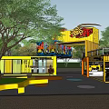 Yellow Multi Level Container Building Design With Outdoor Trees And Colorful Ground 3d model