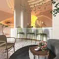 Elegant Beauty Hair Salon Interior Design With Reception Desk Green Chairs And Decorative Plants