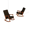 Two Brown Leather Rocking Chairs With Wooden Arms And Base On White Background